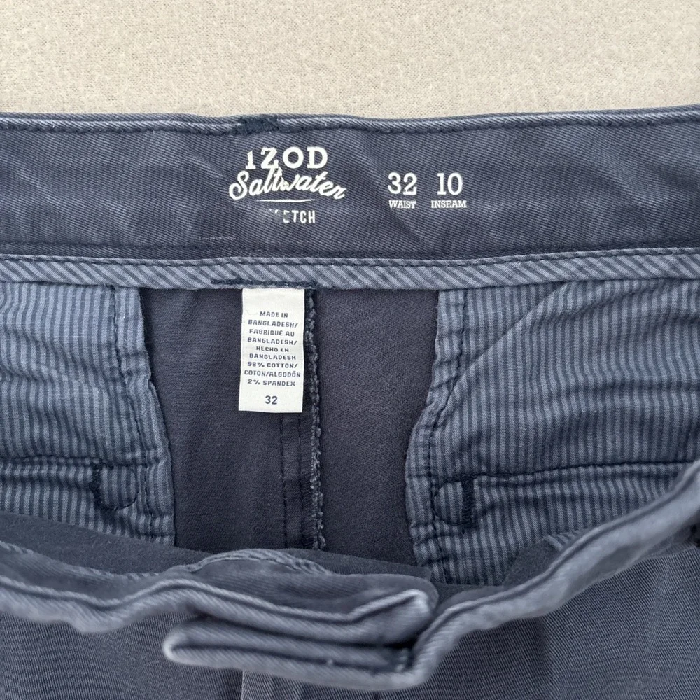 Izod Saltwater STRETCH 32x10 BLUE Classic Cotton Shorts Mens EXCELLENT Fast Ship